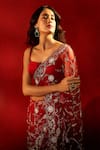 Azeera_Maroon Net Embroidery, Sequins, Zari Floral Saree With Unstitched Blouse Piece 