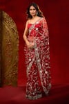 Azeera_Maroon Net Embroidery, Sequins, Zari Floral Saree With Unstitched Blouse Piece 