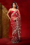 Azeera_Maroon Net Embroidery, Sequins, Zari Floral Saree With Unstitched Blouse Piece 