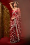 Azeera_Maroon Net Embroidery, Sequins, Zari Floral Saree With Unstitched Blouse Piece 