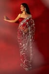 Azeera_Maroon Net Embroidery, Sequins, Zari Floral Saree With Unstitched Blouse Piece 