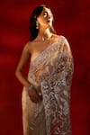 Buy_Azeera_Gold Net Embroidery, Metallic Thread Saree With Unstitched Blouse Piece _Online_at_Aza_Fashions