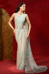Shop_Azeera_Cream Net Embroidery Saree With Unstitched Blouse Piece 