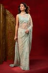 Buy_Azeera_Cream Net Embroidery Saree With Unstitched Blouse Piece _Online