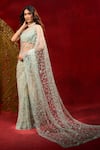Azeera_Cream Net Embroidery Saree With Unstitched Blouse Piece 