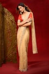 Buy_Azeera_Gold Net Embroidery, Sequins, Stones Work Saree With Unstitched Blouse Piece _Online_at_Aza_Fashions
