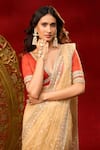 Shop_Azeera_Gold Net Embroidery, Sequins, Stones Work Saree With Unstitched Blouse Piece _Online_at_Aza_Fashions
