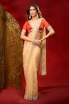 Azeera_Gold Net Embroidery, Sequins, Stones Work Saree With Unstitched Blouse Piece _Online