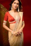 Azeera_Gold Net Embroidery, Sequins, Stones Work Saree With Unstitched Blouse Piece 