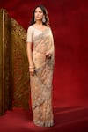 Shop_Azeera_Rose Gold Net Embroidery Floral Work Saree With Unstitched Blouse Piece _Online_at_Aza_Fashions