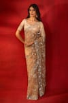 Buy_Azeera_Rose Gold Net Embroidery Floral Work Saree With Unstitched Blouse Piece 
