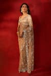 Shop_Azeera_Rose Gold Net Embroidery Floral Work Saree With Unstitched Blouse Piece 