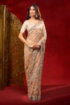 Azeera_Rose Gold Net Embroidery Floral Work Saree With Unstitched Blouse Piece _Online