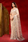 Buy_Azeera_White Net Embroidery, Sequins, Hand Work Saree With Unstitched Blouse Piece _at_Aza_Fashions