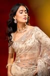 Azeera_White Net Embroidery, Sequins, Hand Work Saree With Unstitched Blouse Piece _at_Aza_Fashions