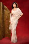 Shop_Azeera_Cream Net Embroidery, Sequins, Hand Work Saree With Unstitched Blouse Piece _Online_at_Aza_Fashions