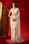 Buy_Azeera_Cream Net Embroidery, Sequins, Hand Work Saree With Unstitched Blouse Piece _at_Aza_Fashions