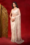 Azeera_Cream Net Embroidery, Sequins, Hand Work Saree With Unstitched Blouse Piece _at_Aza_Fashions