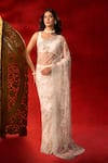 Shop_Azeera_Cream Net Embroidery, Sequins, Hand Work Saree With Unstitched Blouse Piece 