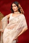 Azeera_Cream Net Embroidery, Sequins, Hand Work Saree With Unstitched Blouse Piece _Online