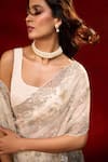 Buy_Azeera_Cream Net Embroidery, Sequins, Hand Work Saree With Unstitched Blouse Piece _Online