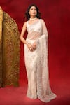 Shop_Azeera_Cream Net Embroidery, Sequins, Hand Work Saree With Unstitched Blouse Piece _Online