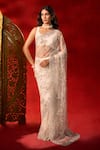 Azeera_Cream Net Embroidery, Sequins, Hand Work Saree With Unstitched Blouse Piece 