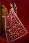 Shop_Azeera_Maroon Net Embroidery, Floral Hand Work Saree With Unstitched Blouse Piece _at_Aza_Fashions