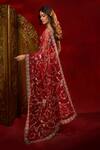 Shop_Azeera_Maroon Net Embroidery, Floral Hand Work Saree With Unstitched Blouse Piece 