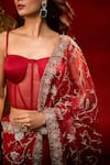 Buy_Azeera_Maroon Net Embroidery, Floral Hand Work Saree With Unstitched Blouse Piece _Online