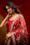 Shop_Azeera_Maroon Net Embroidery, Floral Hand Work Saree With Unstitched Blouse Piece _Online