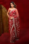 Azeera_Maroon Net Embroidery, Floral Hand Work Saree With Unstitched Blouse Piece 