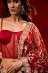 Azeera_Maroon Net Embroidery, Floral Hand Work Saree With Unstitched Blouse Piece 