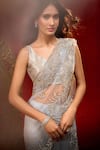 Shop_Azeera_Grey Net Embroidery, Beads Hand Saree With Unstitched Blouse Piece _Online_at_Aza_Fashions