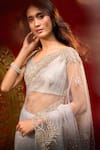 Azeera_Grey Net Embroidery, Beads Hand Saree With Unstitched Blouse Piece _at_Aza_Fashions