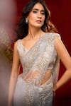 Buy_Azeera_Grey Net Embroidery, Beads Hand Saree With Unstitched Blouse Piece 