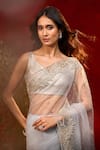 Shop_Azeera_Grey Net Embroidery, Beads Hand Saree With Unstitched Blouse Piece _Online