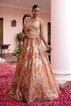 Buy_Meenagurnam_Orange Tissue Sequins, Embroidery, Mirrors, Floral Woven Bridal Lehenga Set _Online_at_Aza_Fashions