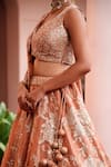 Shop_Meenagurnam_Orange Tissue Sequins, Embroidery, Mirrors, Floral Woven Bridal Lehenga Set _Online_at_Aza_Fashions