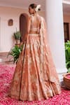 Shop_Meenagurnam_Orange Tissue Sequins, Embroidery, Mirrors, Floral Woven Bridal Lehenga Set _at_Aza_Fashions