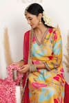 Shop_Monika Mathuria Datta_Yellow Chanderi, Lycra Embroidery, Foil Printing, Zari Gul Printed Kurta Set _Online_at_Aza_Fashions