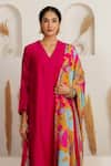 Buy_Monika Mathuria Datta_Pink Chanderi, Georgette Embroidery, Tassels V-neck Printed Dupatta And Kurta Set _Online_at_Aza_Fashions