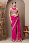 Monika Mathuria Datta_Pink Georgette, Silk, Shantoon Embroidery, Sequins, Zari, Blouse And Saree _Online_at_Aza_Fashions