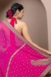 Shop_Monika Mathuria Datta_Pink Georgette, Silk, Shantoon Embroidery, Sequins, Zari, Blouse And Saree _at_Aza_Fashions