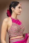 Buy_Monika Mathuria Datta_Pink Georgette, Silk, Shantoon Embroidery, Sequins, Zari, Blouse And Saree _Online_at_Aza_Fashions