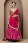 Buy_Monika Mathuria Datta_Pink Cotton, Silk Gota Patti, Embroidery, Sequins, Zari, Blouse Lehenga Set _at_Aza_Fashions