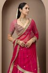 Shop_Monika Mathuria Datta_Pink Cotton, Silk Gota Patti, Embroidery, Sequins, Zari, Blouse Lehenga Set _Online_at_Aza_Fashions