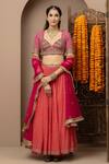 Monika Mathuria Datta_Peach Georgette, Silk, Net Embroidery, Gota Patti Gulab Aangi Lehenga Set _Online_at_Aza_Fashions