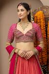 Shop_Monika Mathuria Datta_Peach Georgette, Silk, Net Embroidery, Gota Patti Gulab Aangi Lehenga Set _Online_at_Aza_Fashions