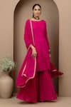 Monika Mathuria Datta_Pink Georgette Embroidery Boat Neck, Kurta Sharara Set _Online_at_Aza_Fashions